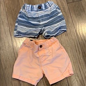 Blue striped and coral shorts
